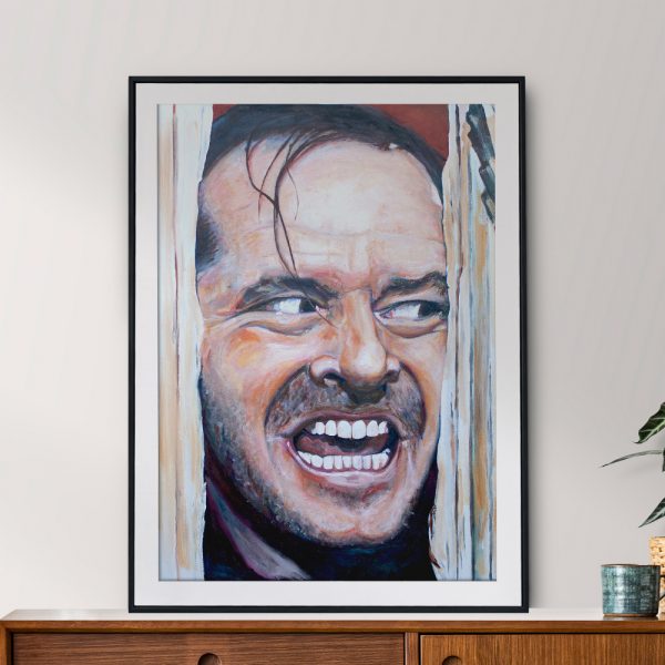 Jack Nicholson the Shining here's Johnny movie wall art original painting
